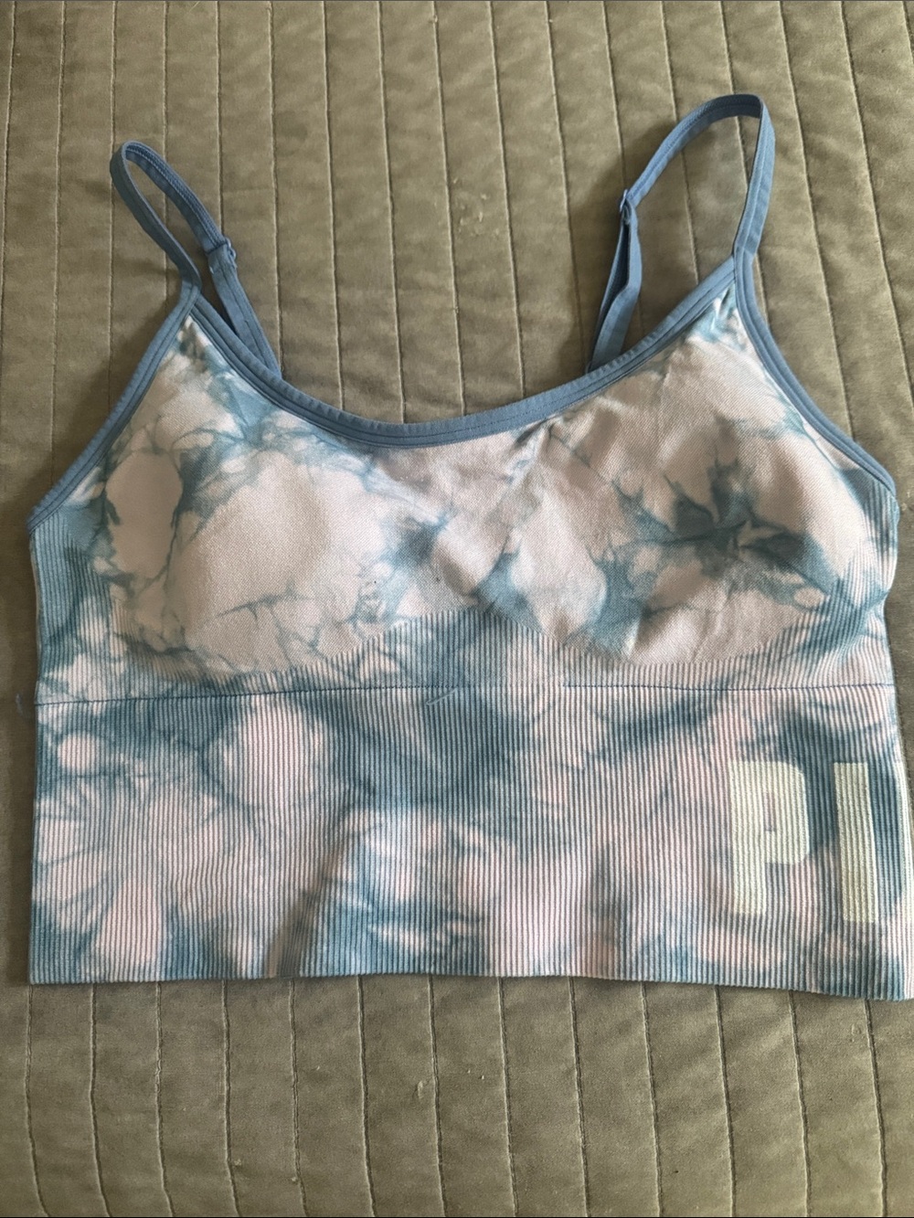 PINK Victoria's Secret Blue & White Tie-Dye Seamless Longline Sports Bra
